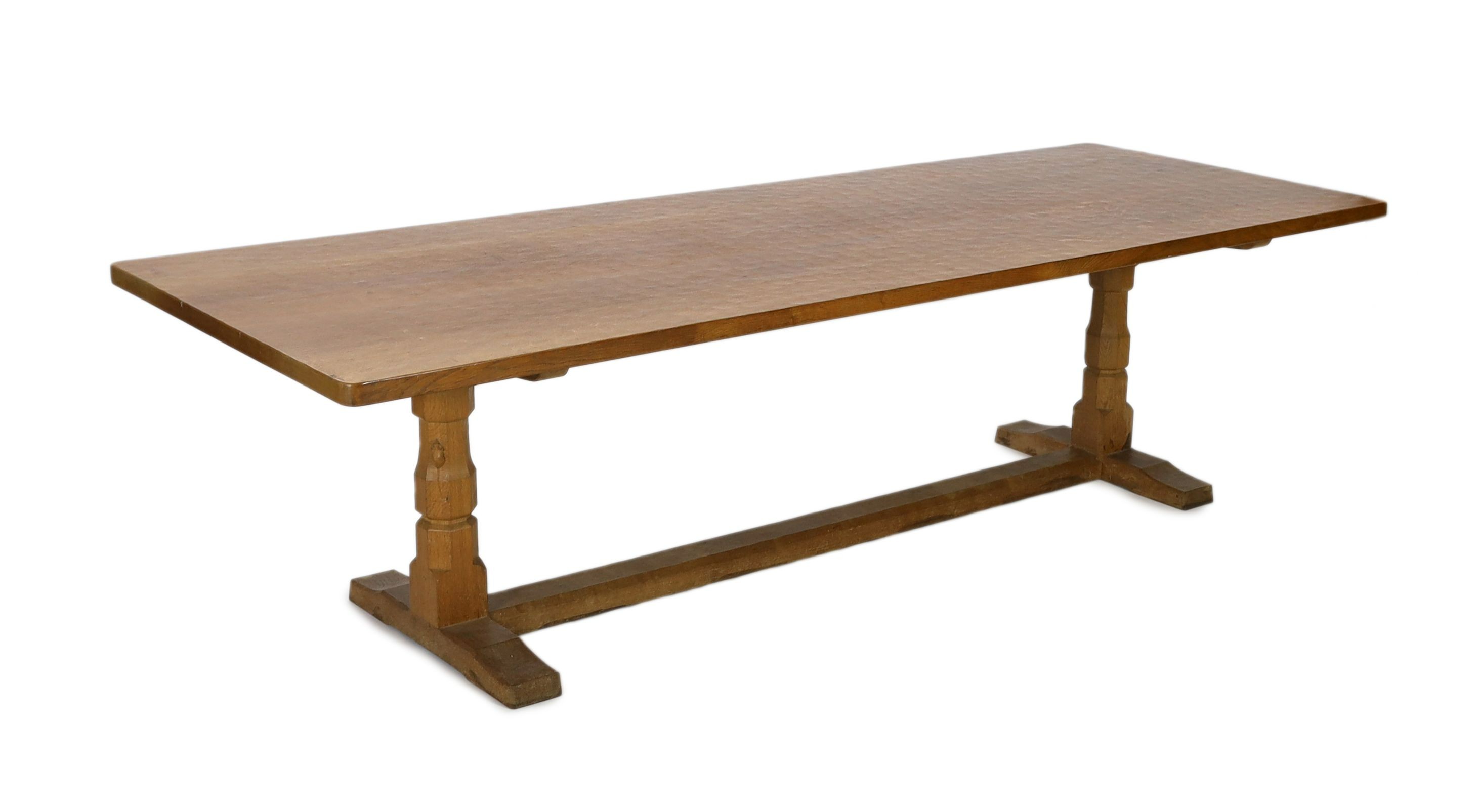 An oak 'Mouseman' refectory table by Robert Thompson of Kilburn 275 x 98cm, H.73cm
